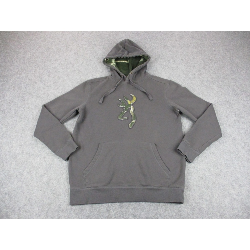 Browning Hoodie Mens Medium Gray Real Tree Pullover Camo Sweatshirt Sweater
